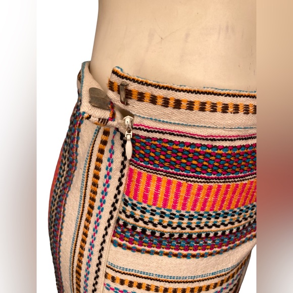 ZARA Multicolored Ethnic Western Aztec Woven Boho Frayed Fringe Mini Skirt - Picture 8 of 10